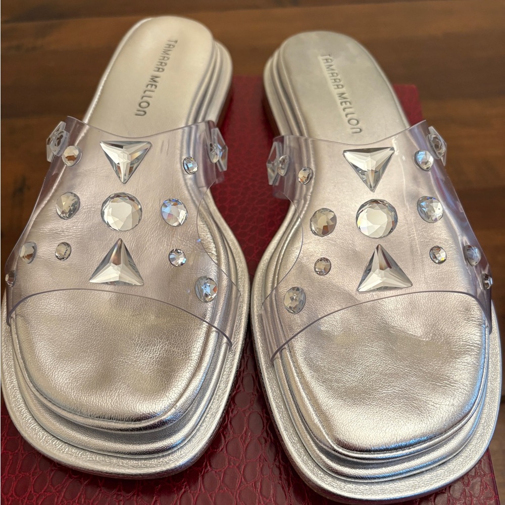 Tamara Mellon Silver Sandals with Metallic Finish - Picture 6 of 14